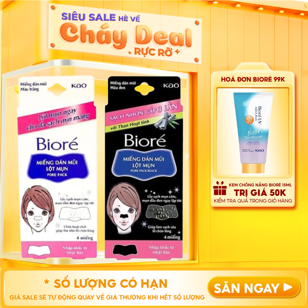 [Hộp 4 Miếng] Miếng Dán Mũi Lột Mụn Bioré Pore Pack Black