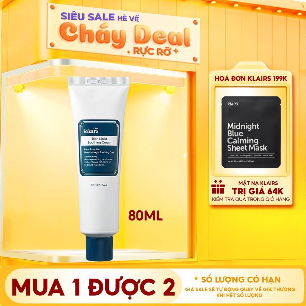 Kem Dưỡng Ẩm Chuyên Sâu Klairs Rich Moist Soothing Cream 80ml