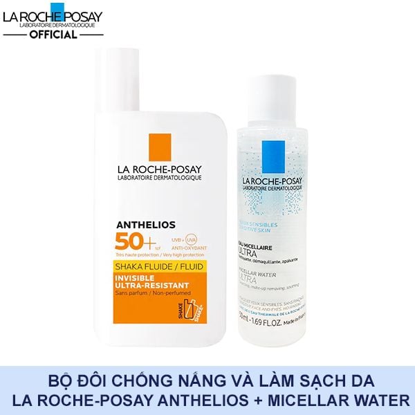 [2 Items] Bộ Đôi Chống Nắng Và Làm Sạch Da La Roche-Posay Anthelios Shaka Fluid 50ml + Micellar Water Ultra Sensitive Skin 50ml