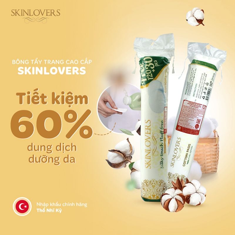 Bông Tẩy Trang 100% Cotton Skinlovers Cotton Pad 150 Miếng