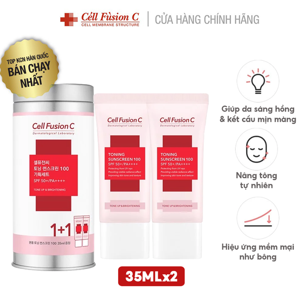 [Hộp 2 Tuýp 35ml] Kem Chống Nắng Nâng Tông Cell Fusion C Toning Sunscreen 100 SPF 50+/PA++++