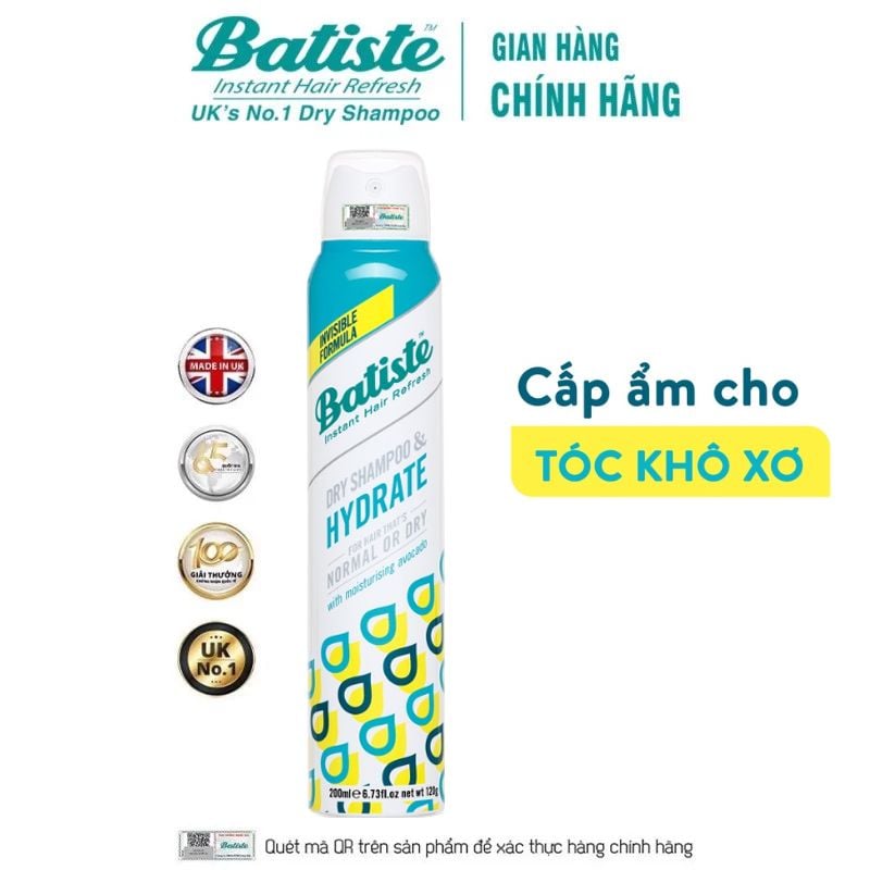 Dầu Gội Khô Batiste Giúp Làm Sạch, Tóc Bồng Bềnh Dry Shampoo 200ml