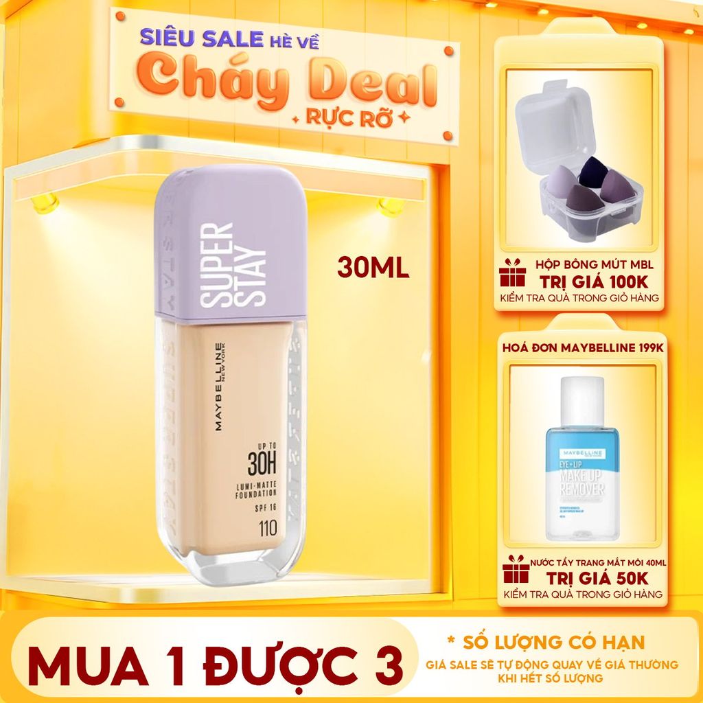 Kem Nền Bắt Sáng, Che Phủ Cao, Siêu Nhẹ Mặt Maybelline Super Stay Up To 30H Lumi Matte Foundation 35ml