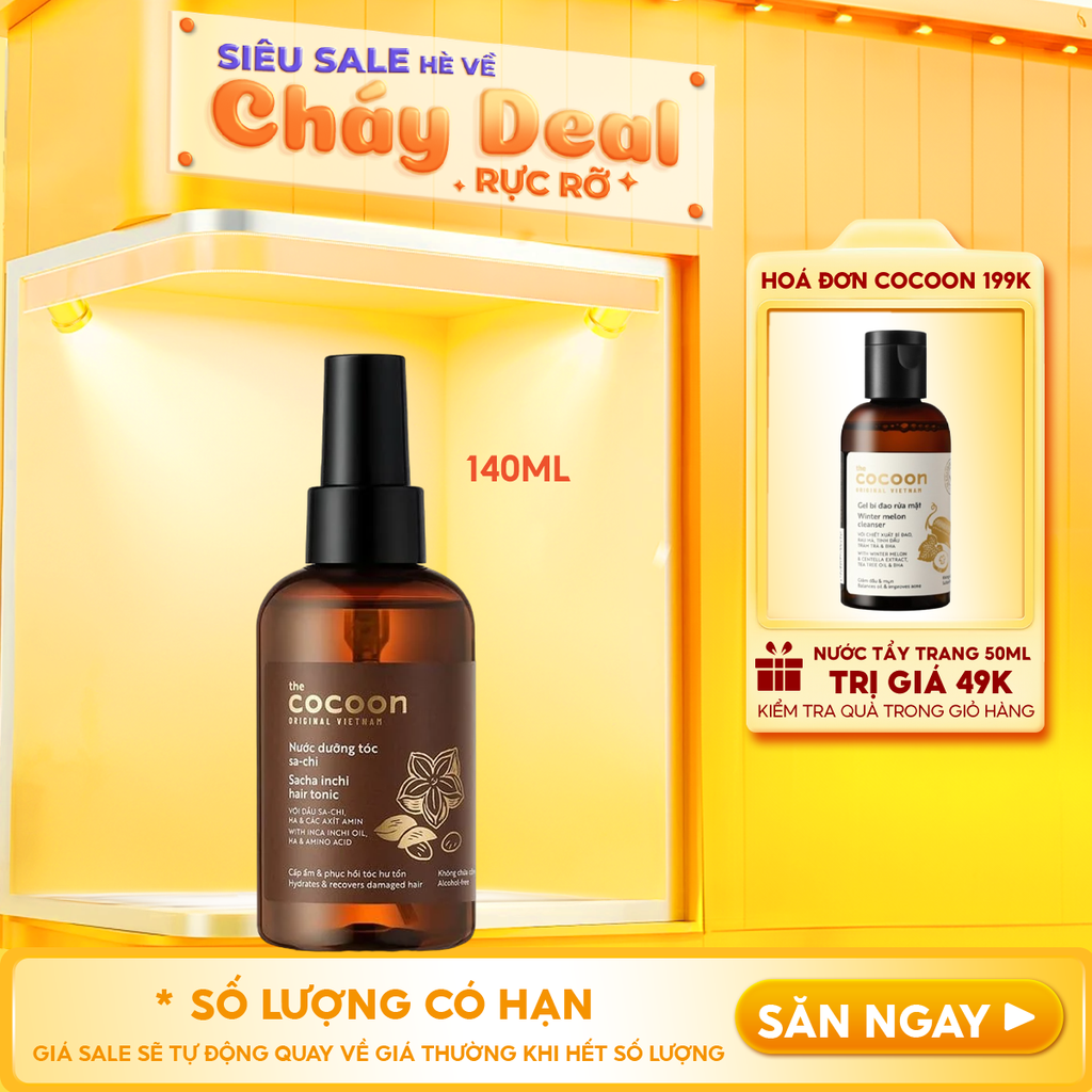 Nước Dưỡng Tóc Cocoon Dầu Sa-chi Cấp Ẩm, Phục Hồi Hư Tổn, Bảo Vệ Lớp Sừng Của Tóc Sacha Inchi Hair Tonic 140ml