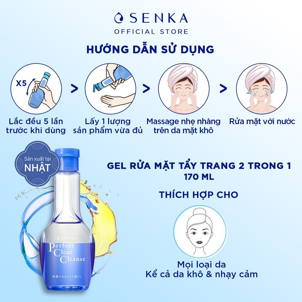 Gel Rửa Mặt Tẩy Trang Senka Sạch Sâu 2 Trong 1 Perfect Clear Cleanser 170ml