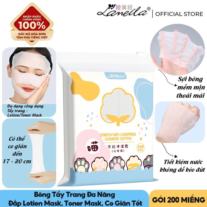 [NHẬP KHẨU][Set 200 Miếng] Bông Tẩy Trang Đa Năng, Đắp Lotion Mask, Toner Mask, Co Giãn Tốt Lameila B354