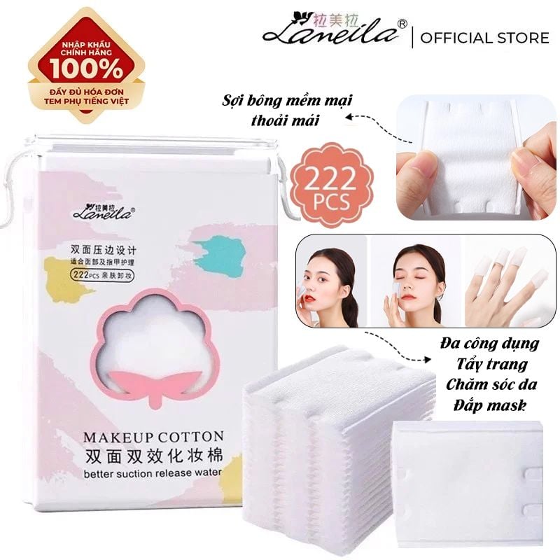 [NHẬP KHẨU][222 Miếng] Bông Tẩy Trang Lameila Makeup Cotton 3 Lớp Dày Dặn Làm Sạch Da CXT002