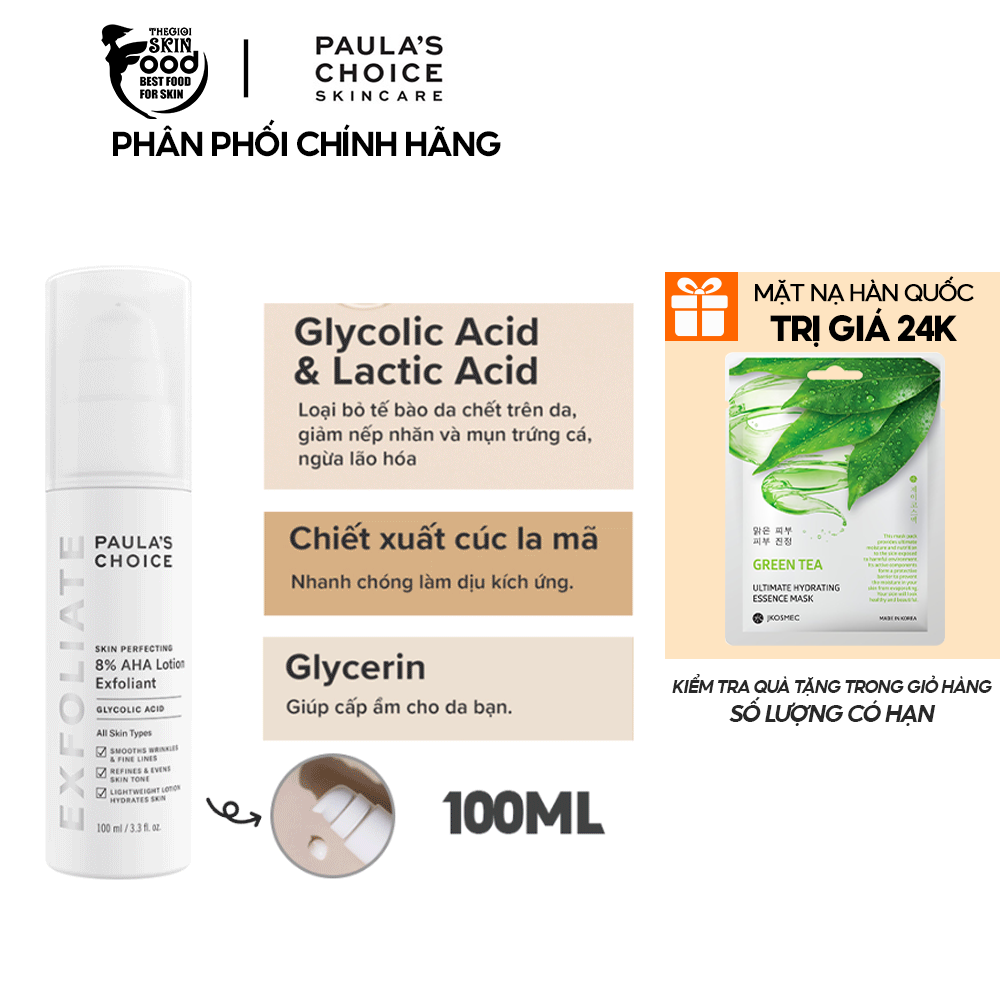 Tẩy Tế Bào Chết Hóa Học Đẩy Lùi Lão Hóa Paula's Choice Skin Perfecting 8% AHA Lotion 100ml