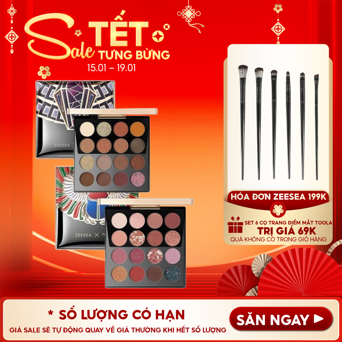 Bảng Phấn Mắt 16 Ô Siêu Mịn, Bền Màu Zeesea Fireworks 16 Colors Eye Shadow