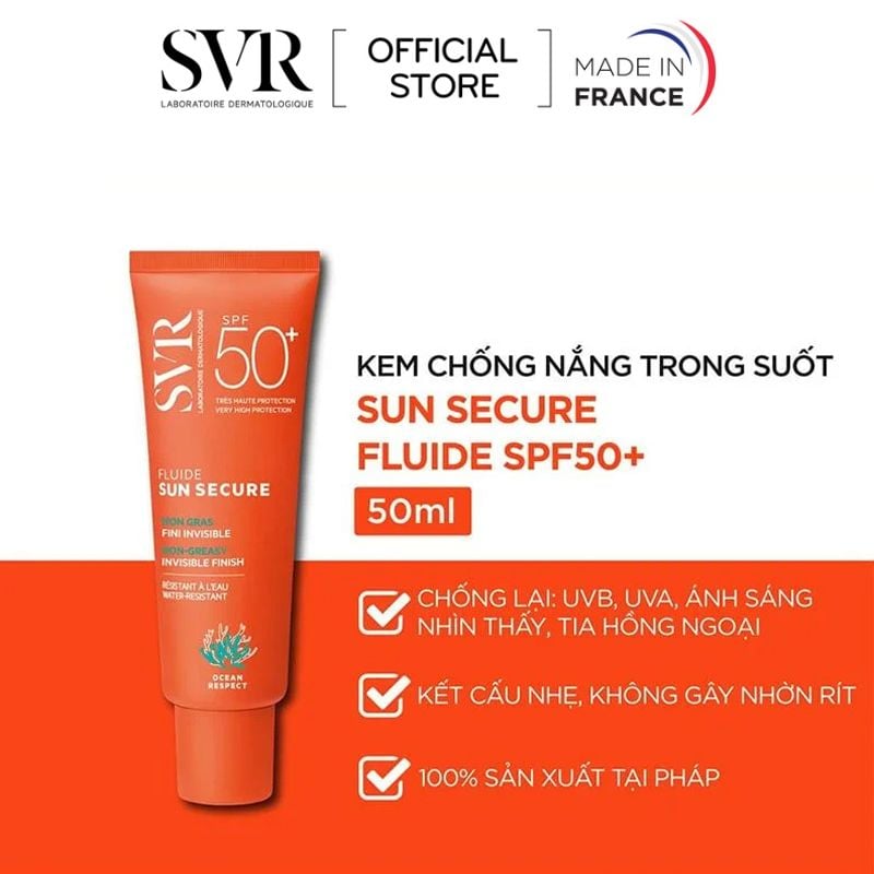 Kem Chống Nắng Trong Suốt Và Không Gây Nhờn Da SVR Sun Secure Fluide SPF50+ 50ml