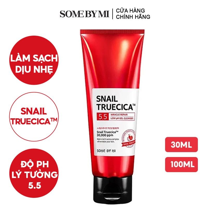 Sữa Rửa Mặt Dạng Gel Some by Mi Hỗ Trợ Phục Hồi Da Snail Truecica Miracle Repair Low PH Gel Cleanser