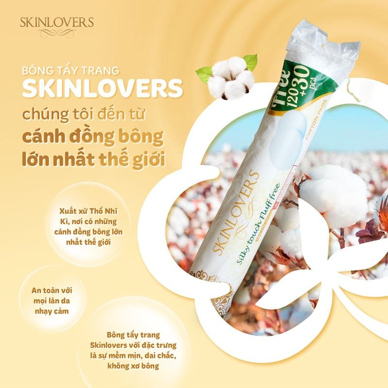 Bông Tẩy Trang 100% Cotton Skinlovers Cotton Pad 150 Miếng