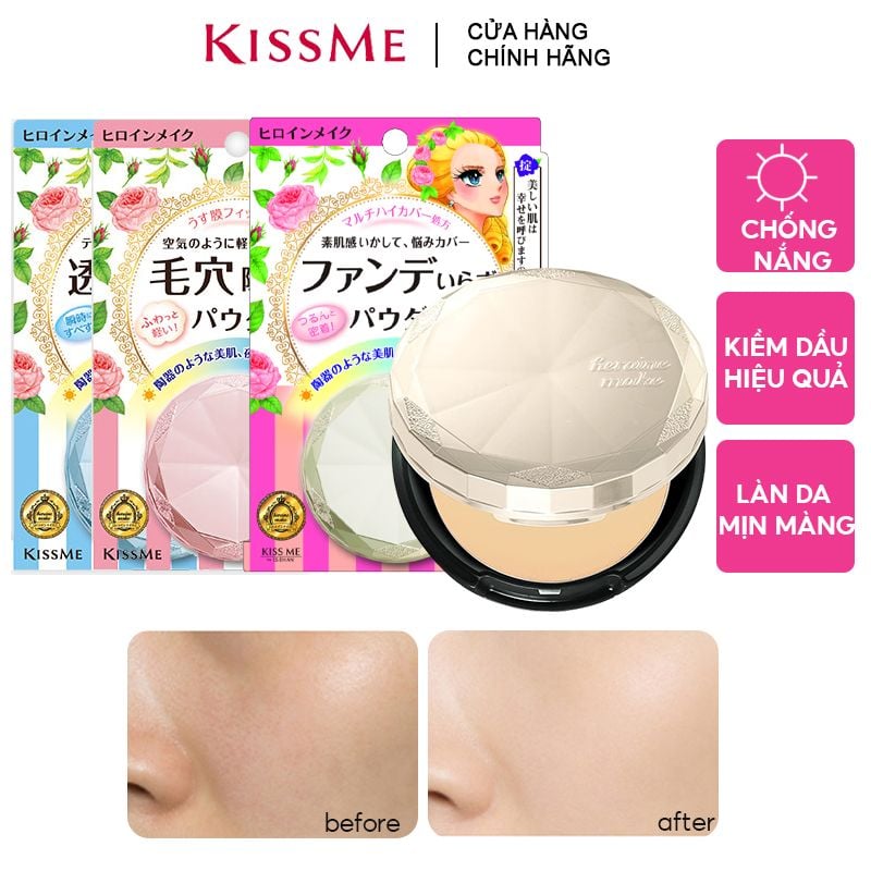 Phấn Phủ Dạng Nén Chống Nắng, Kiềm Dầu, Che Phủ Tốt Kissme Heroine Make Long Stay Powder 5g