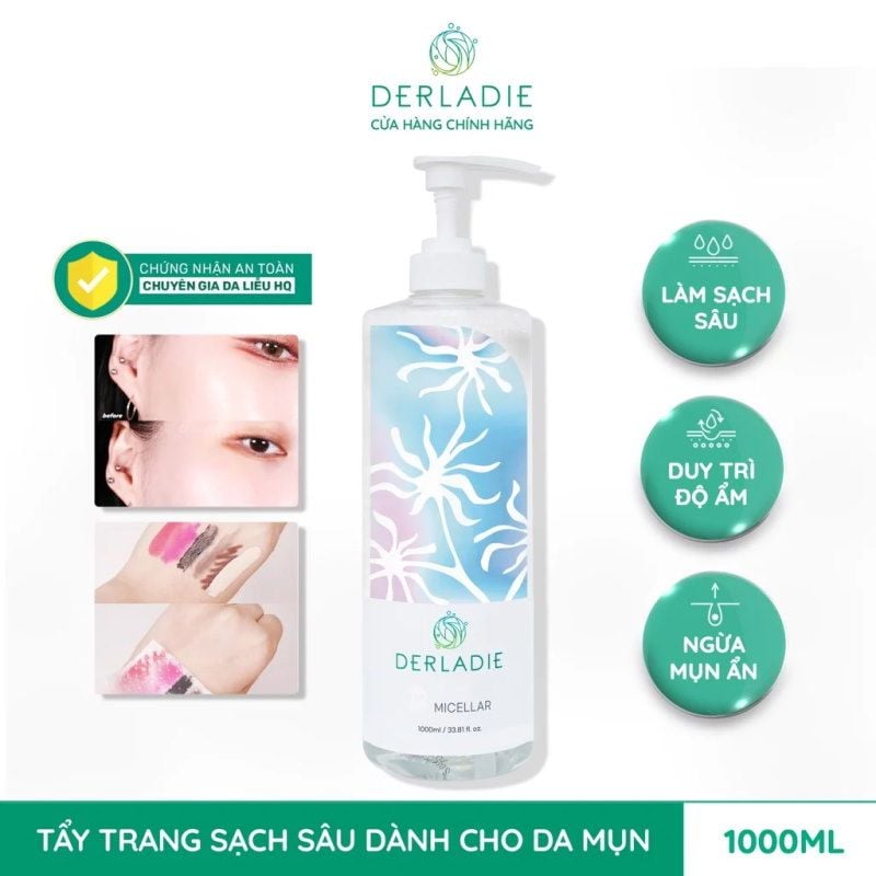 Nước Tẩy Trang Derladie Làm Sạch Da, Kháng Khuẩn, Dịu Nhẹ Cleansing Water Witch Hazel Micellar 1000ml