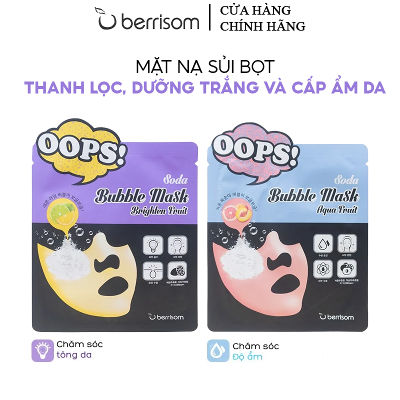 Mặt Nạ Sủi Bọt Thanh Lọc, Dưỡng Trắng Và Cấp Ẩm Da Berrisom Oops Soda Bubble Mask Brighten Fruit