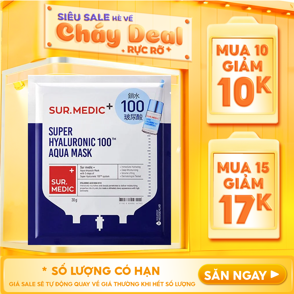 Mặt Nạ Sur.Medic+ Hỗ Trợ Cấp Nước Chuyên Sâu Super Hyaluronic 100™ Aqua Mask 30g