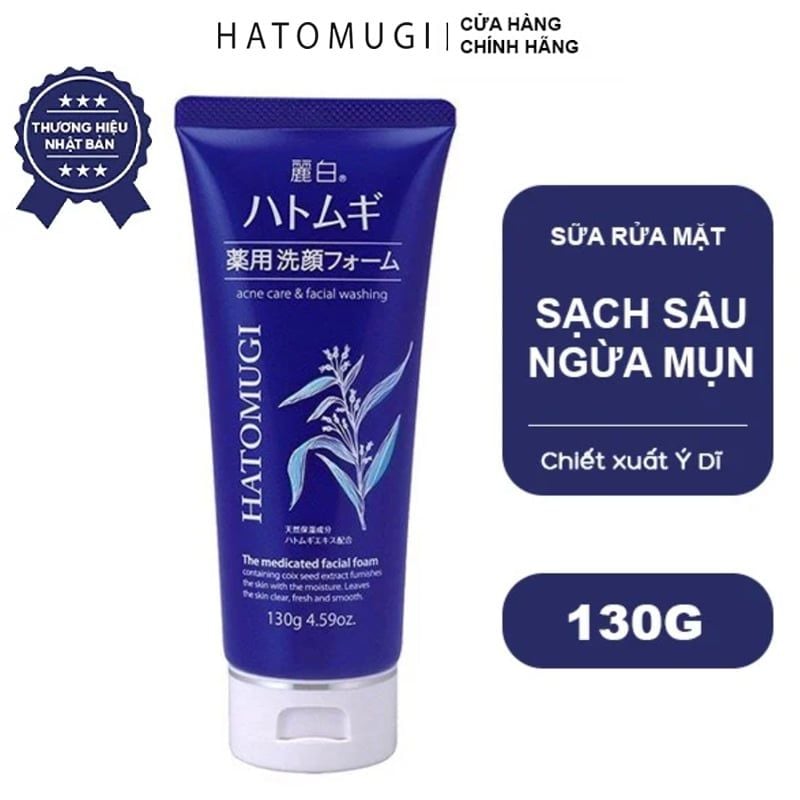 Sữa Rửa Mặt Ngừa Mụn, Dưỡng Ẩm Da Nhật Bản Hatomugi Acne Care & Facial Washing 130g