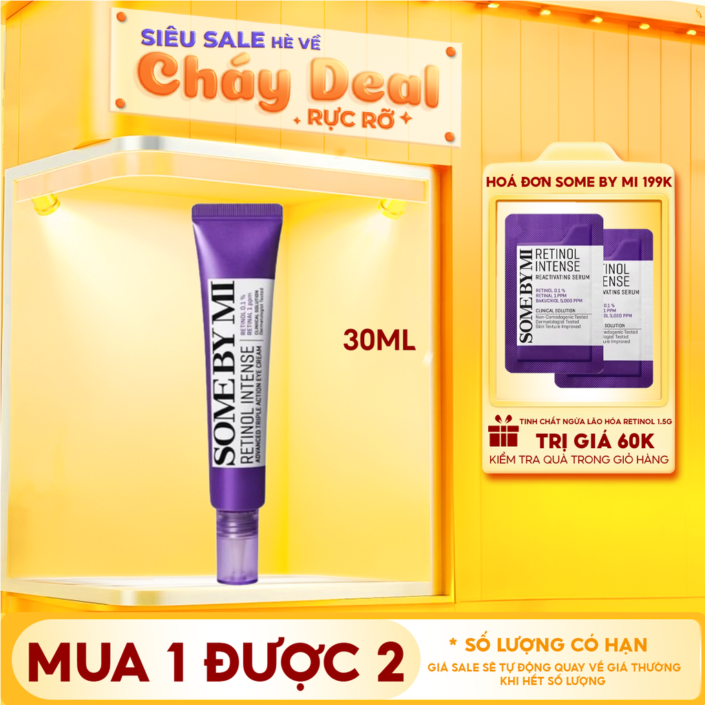 Kem Dưỡng Mắt Some By Mi Cải Thiện Quầng Thâm, Hỗ Trợ Dưỡng Sáng Da Retinol Intense Advanced Triple Action Eye Cream 30ml