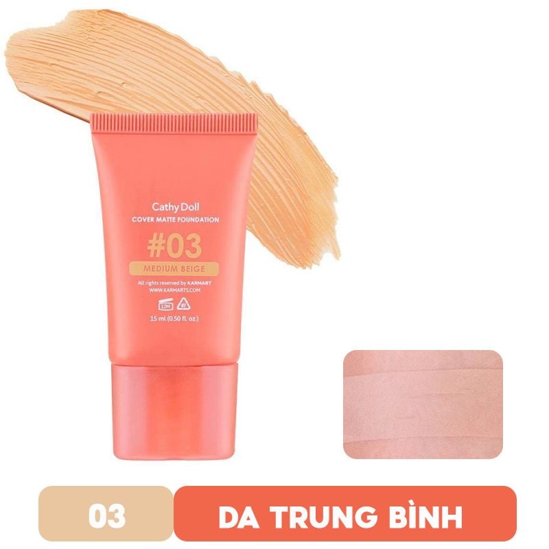 Kem Nền Kiềm Dầu, Che Phủ Tự Nhiên Cathy Doll Cover Matte Foundation SPF15 PA+++