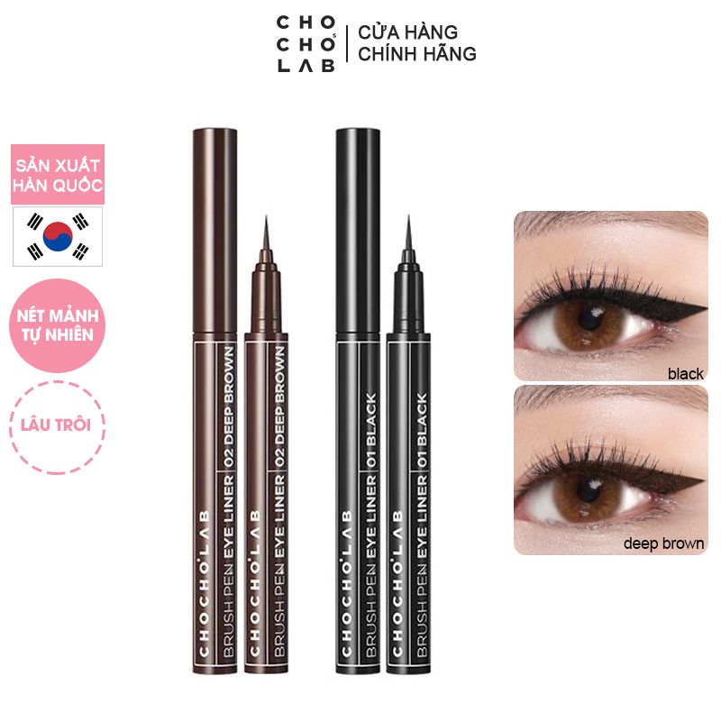 Bút Kẻ Mắt Nước Nét Mảnh, Lâu Trôi Chocho's Lab Brush Pen Eye Liner 0.6ml - 01 BLACK