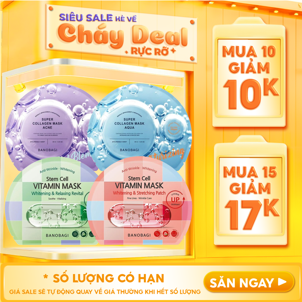 Mặt Nạ Miếng Dưỡng Trắng Cấp Ẩm & Bổ Sung Collagen Ngăn Ngừa Lão Hóa Banobagi Stem Cell Vitamin, Super Collagen Mask 30ml