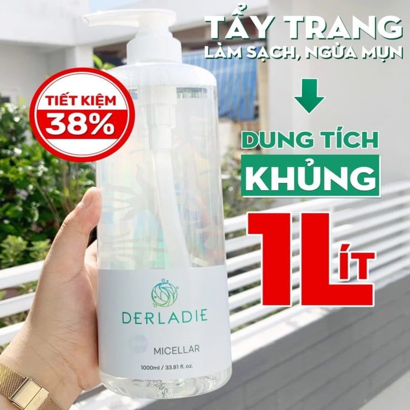 [Tiết Kiệm Với Phiên Bản 1000ml] Nước Tẩy Trang Làm Sạch Da, Kháng Khuẩn, Dịu Nhẹ Derladie Cleansing Water Witch Hazel Micellar