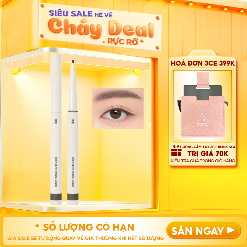 Bút Chì Kẻ Mắt Bền Màu 3CE Soft Mute Liner #Ash Gray 0.1g