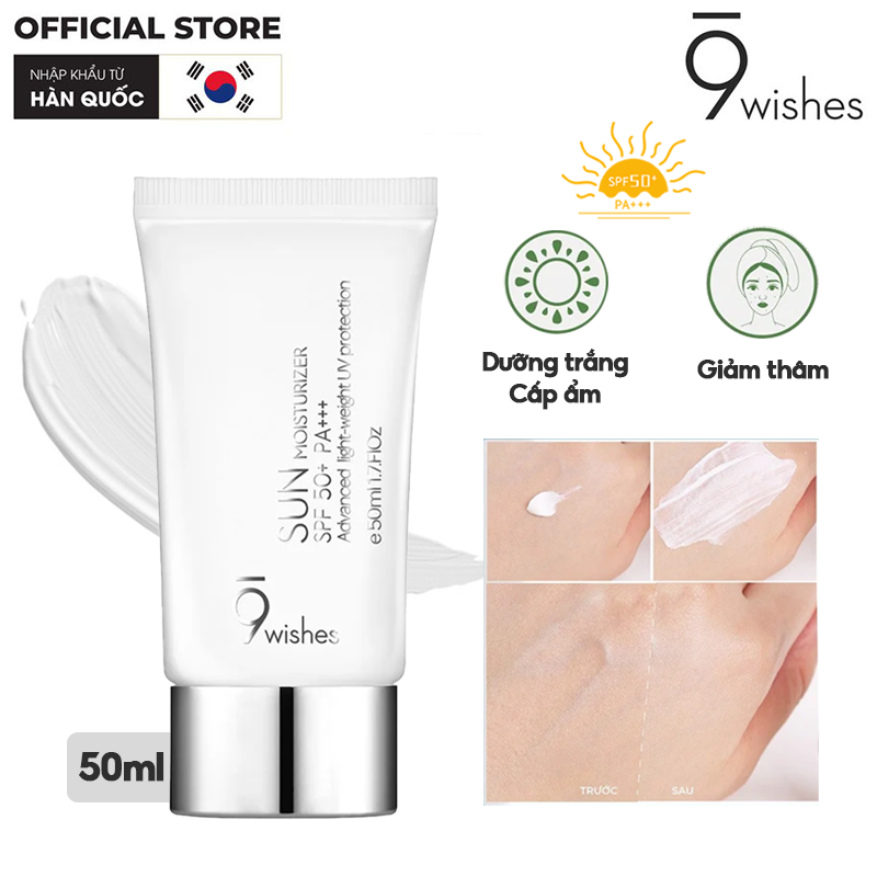 Kem Chống Nắng Cấp Ẩm, Làm Dịu Da 9 Wishes Sun Moisturizer Advanced Light-weight UV Protection SPF50/PA+++ 50ml