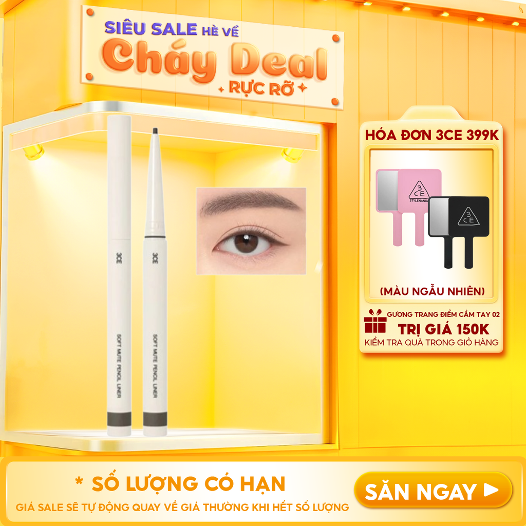Bút Chì Kẻ Mắt Bền Màu 3CE Soft Mute Liner #Ash Gray 0.1g