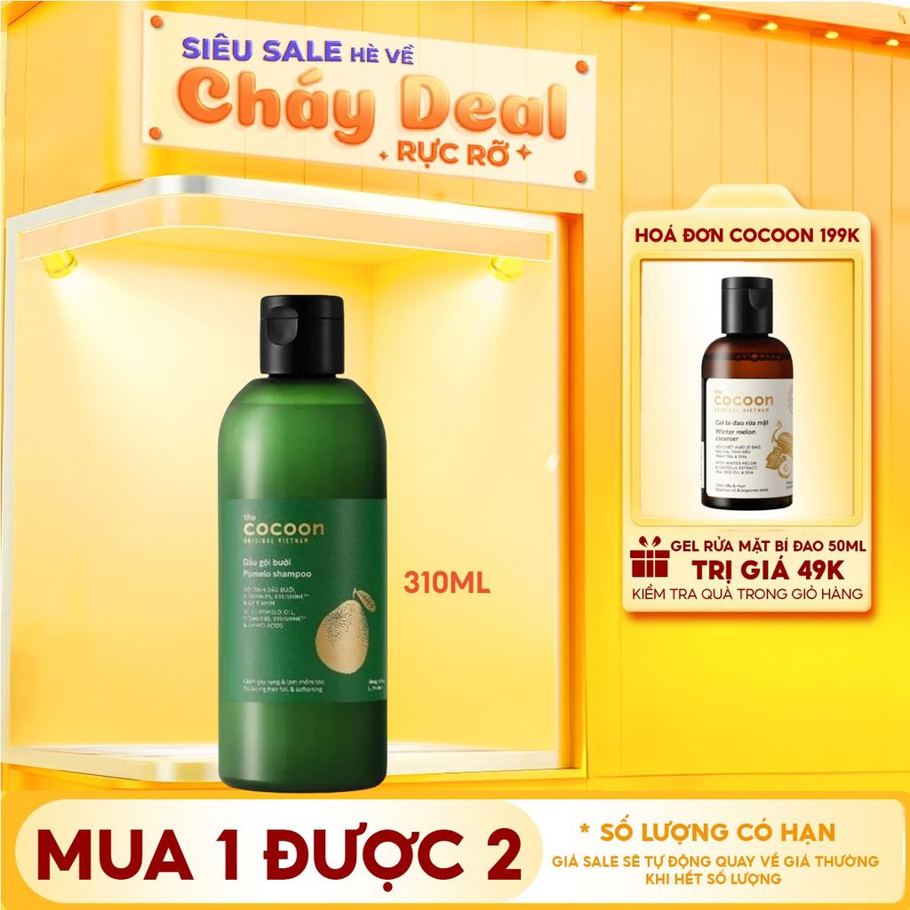 [310ml] Dầu Gội Tinh Chất Dầu Bưởi Giúp Giảm Gãy Rụng & Hỗ Trợ Mọc Tóc Cocoon Pomelo Shampoo