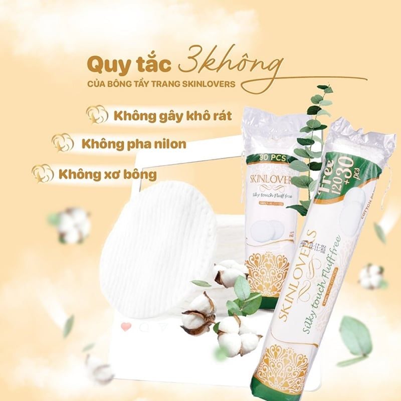 Bông Tẩy Trang 100% Cotton Skinlovers Cotton Pad 150 Miếng