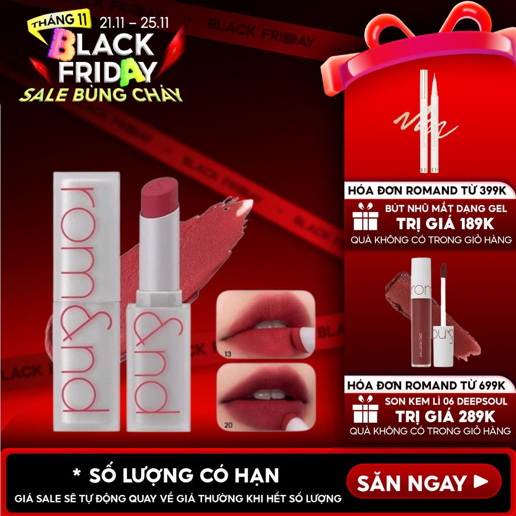 Son Thỏi Lì, Lên Màu Siêu Xinh Romand Zero Matte Lipstick 3g