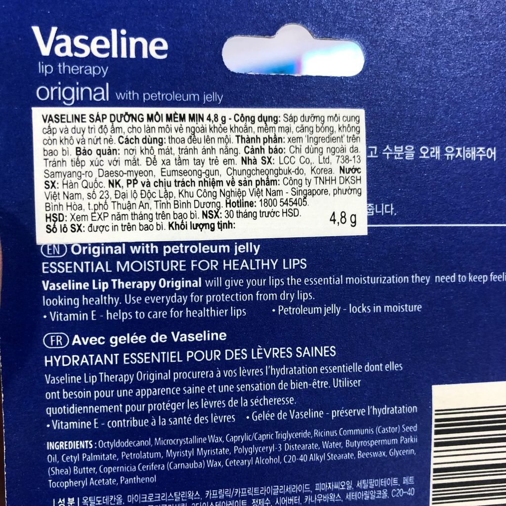 Son Thỏi Vaseline Dưỡng Ẩm, Chống Nứt Nẻ Môi Có Màu, Không Màu Lip Therapy Dạng Thỏi 4.8g