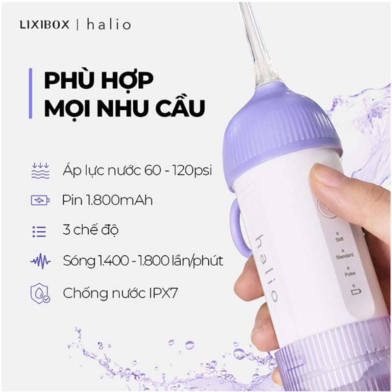 Máy Tăm Nước Cầm Tay Làm Sạch Răng Miệng, Chăm Sóc Nướu Halio UltraClean Oral Irrigator Periwinkle