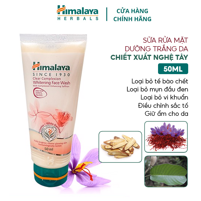 [Mini 50ml]  Sữa Rửa Mặt Himalaya Hỗ Trợ Dưỡng Trắng Da Chiết Xuất Nghệ Tây Clear Complete Whitening Face Wash