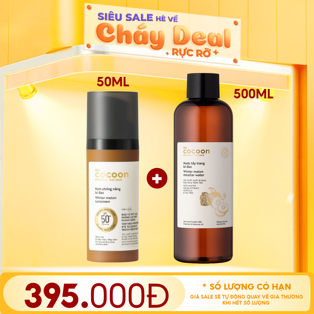 Kem Chống Nắng Cocoon Bí Đao Quang Phổ Rộng Dành Cho Da Dầu, Nhạy Cảm Winter Melon Sunscreen SPF50+ PA++++ 50ml