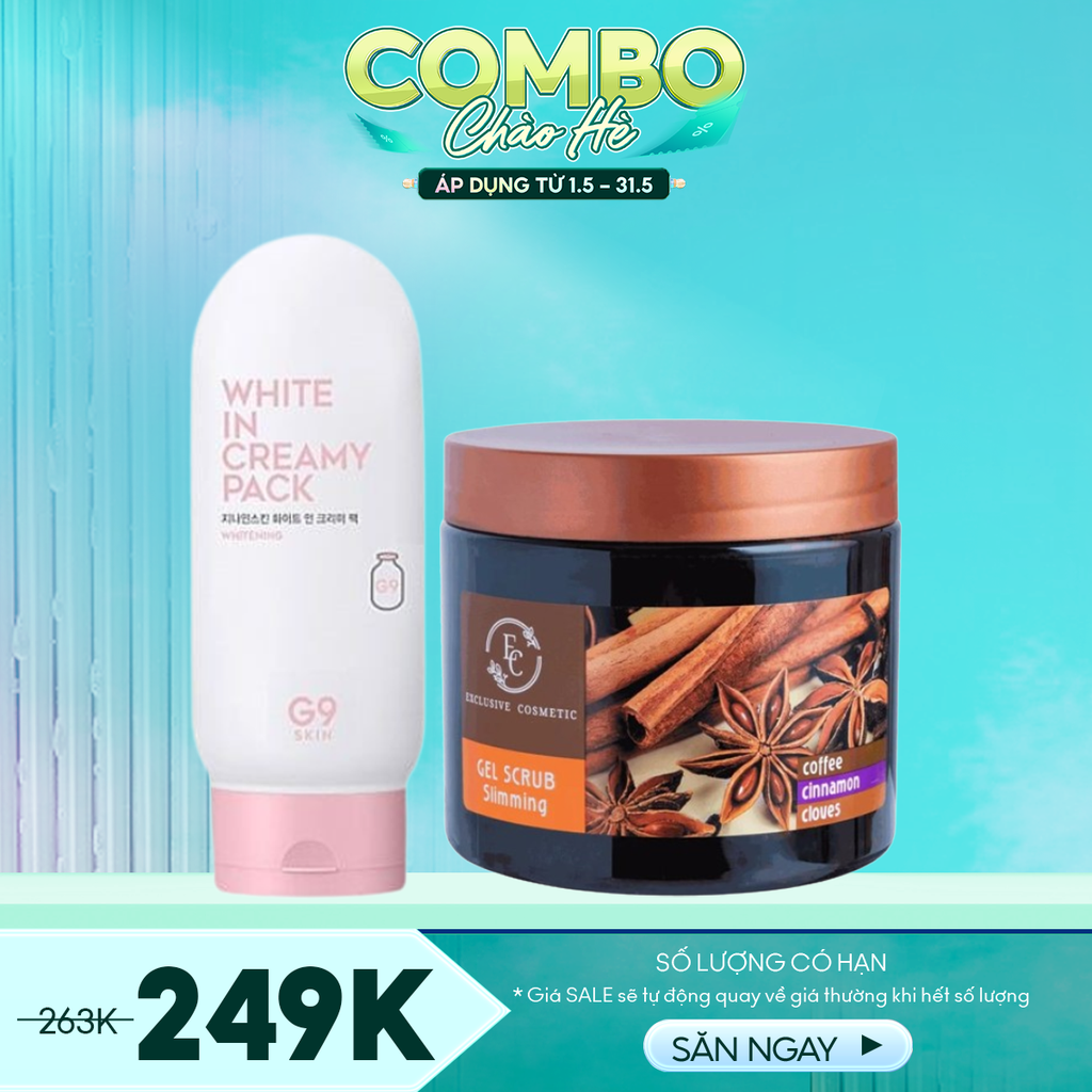 Combo Bundle Body 1 - 2 Sản Phẩm (Kem Tắm Trắng G9Skin White In Creamy Pack + Tẩy da Chết Exclusive Cosmetic 500g)