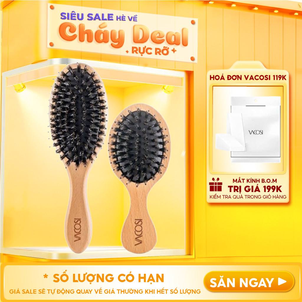 Lược Gỗ Massage Ngăn Tĩnh Điện, Làm Bóng Tóc Vacosi Hairbrush