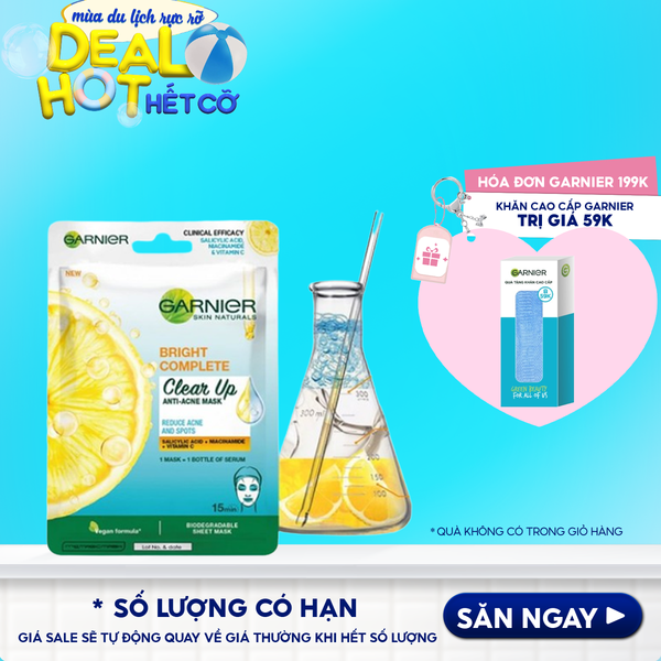 Mặt Nạ Giảm Mụn, Sáng Da Garnier Bright Complete Clear Up Anti-Acne Serum Mask 23g