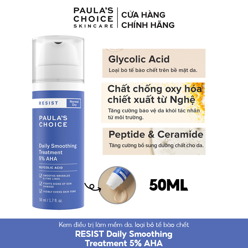 Kem Loại Bỏ Tế Bào Chết Làm Mềm Da Chứa 5% AHA Paula's Choice Resist Daily Smoothing Treatment With 5% AHA 50ml