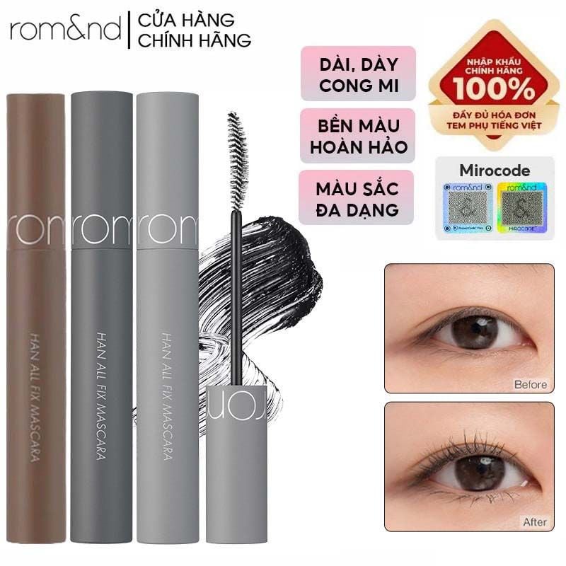 Mascara Chuốt Mi Siêu Dài Và Cong Mi Tự Nhiên, Chống Trôi Hiệu Quả Romand Han All Fix Mascara - Han All Line 7g