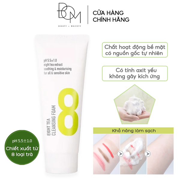  Sữa Rửa Mặt B.O.M Tạo Bọt Chiết Xuất 8 Loại Trà Eight Tea Cleansing Foam 150ml 