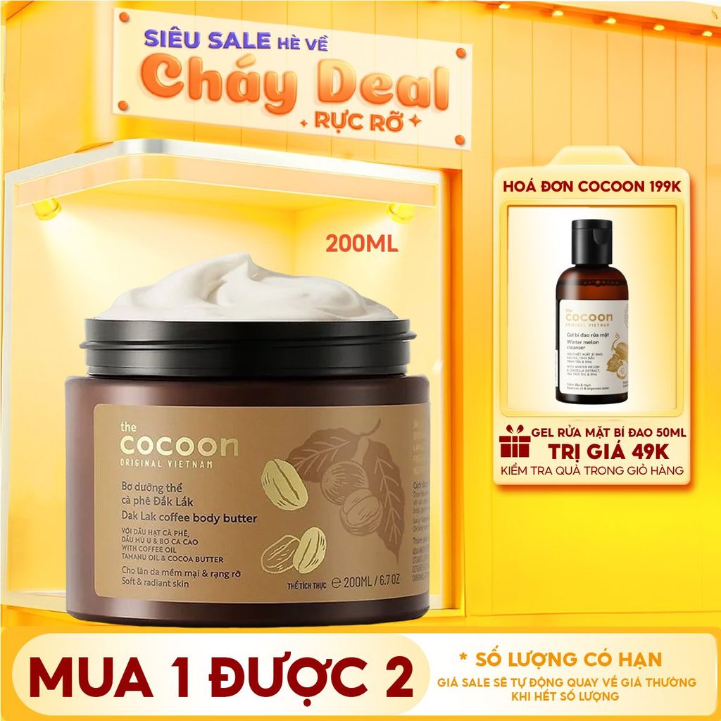 Bơ Dưỡng Thể Cocoon Chiết Xuất Cà Phê Cấp Ẩm Dưỡng Mịn Da Dak Lak Coffee Body Butter 200ml