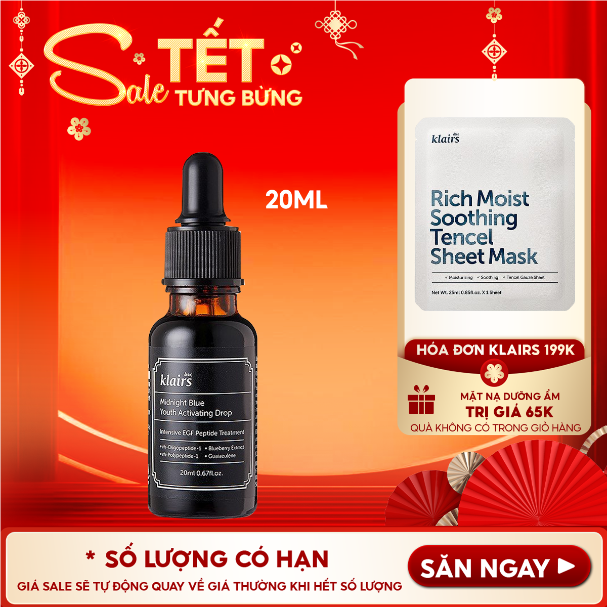 Serum Klairs Tinh Chất Dưỡng Làm Dịu, Phục Hồi Da Klairs Midnight Blue Youth Activating Drop 20ml