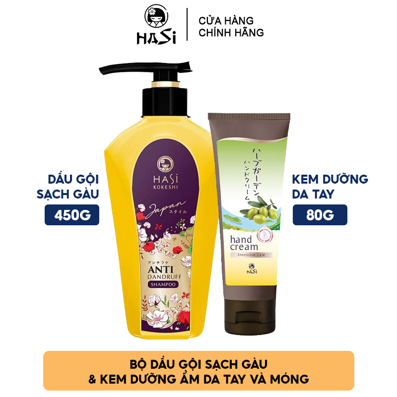 [2 Items] Bộ Dầu Gội Sạch Gàu & Kem Dưỡng Ẩm Da Tay Và Móng HASI Anti Dandruff Shampoo 450g + Hand Nail Cream #Intensive Care 80g