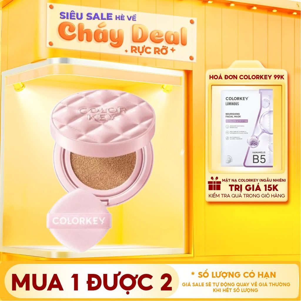 Cushion Chống Nắng Colorkey Mỏng Nhẹ, Bền Lâu Long Lasting Flawless Brightening Cushion Cream SPF50+ PA++++ 11g