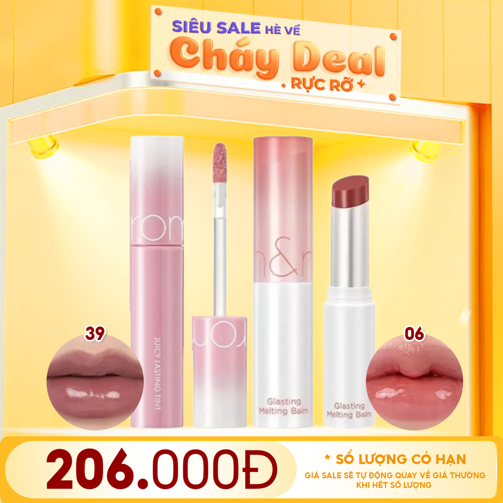 Combo Romand: Son Tint Lì Romand Juicy Lasting Tint + Son Dưỡng Romand Glasting Melting Balm #06 Kaya Fig