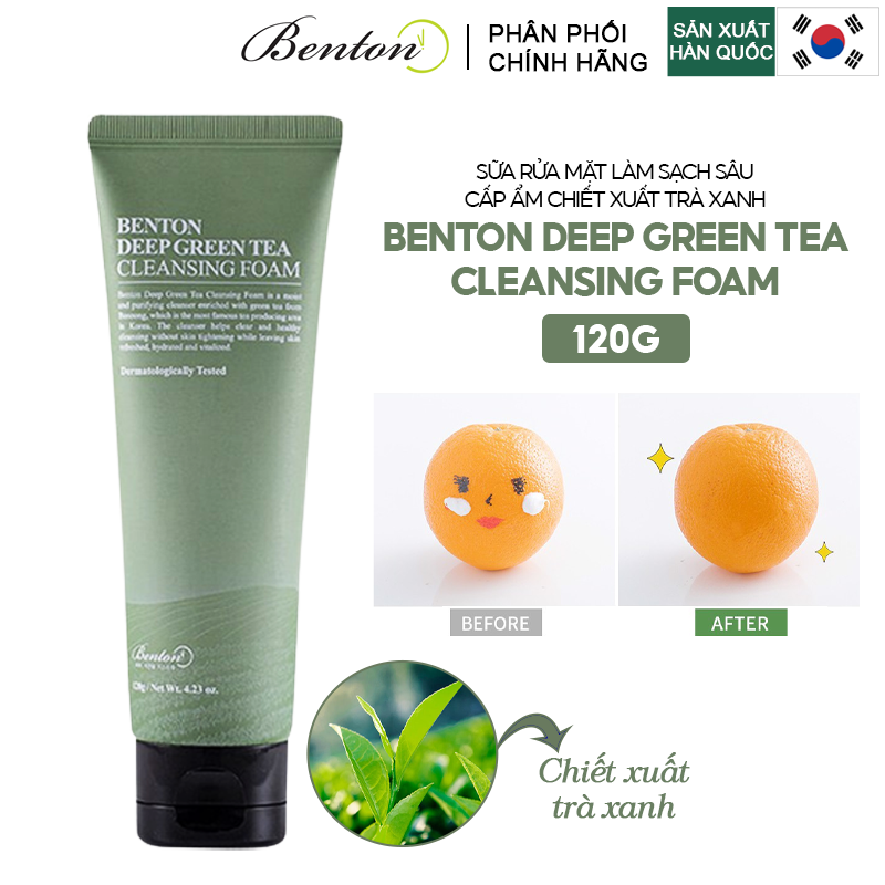 Sữa Rửa Mặt Làm Sạch Sâu Cấp Ẩm Chiết Xuất Trà Xanh Benton Deep Green Tea Cleansing Foam 120g