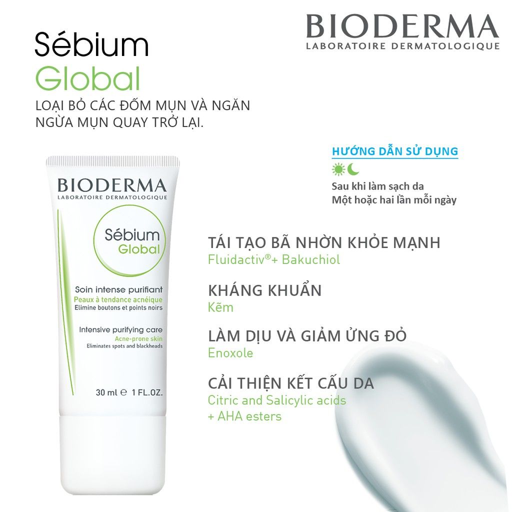 Kem Dưỡng Bioderma Hỗ Trợ Giảm Mụn Sebium Global 30ml