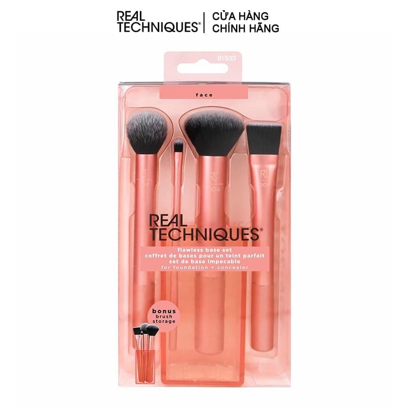 Set 4 Cọ Trang Điểm Cơ Bản Kèm Khay Cắm Real Techniques Flawless Base Set